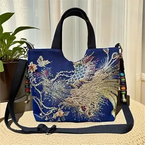 Handbags Purse Embroidered Bag Canvas Peacock Embroidery