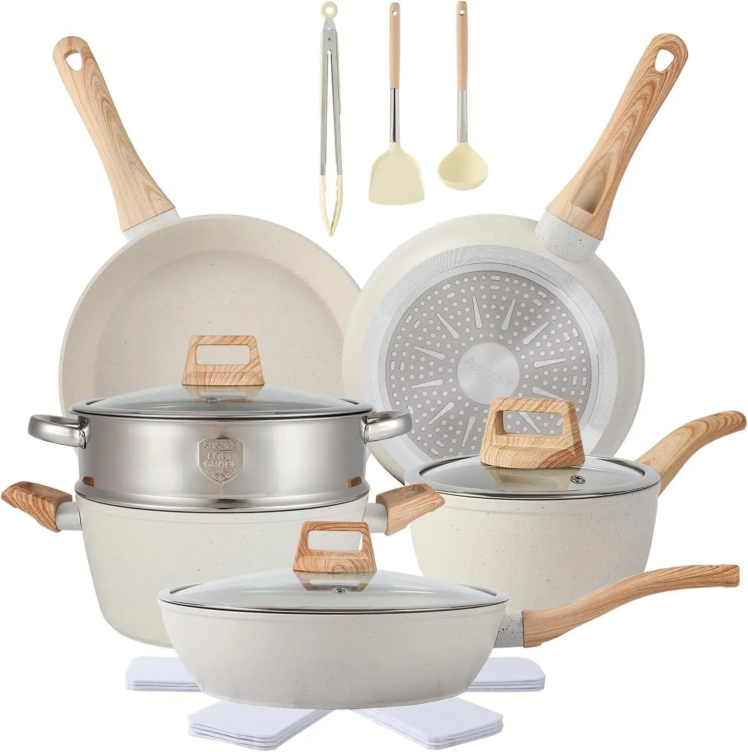 Juego de Ollas y Sartenes de Ceramica Cocina Antiadherente Utensilios 16 Piezas Set
