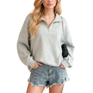 Women’s casual loose zip-up sweatshirt with side split hem, solid black, fall streetwear, loose fit, ideal for autumn wear, trendy look