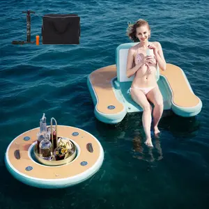 YODOLLA Round Inflatable Floating Dock, Sunchill Float Ring, Hammock Tanning Pool with 4in Woven Fabric, Manual Pump for 1-2 Min Quick Inflate/Deflate