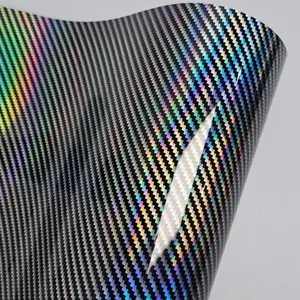 Premium Silver Laser Holographic Carbon Fiber Vinyl Wrap Film With Air Release Self Adhesive DIY Car Motorcycle Bicycle Vehicle Exterior Decoration Sticker Decal