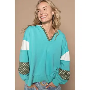 POL Exposed Seam Floral Patchwork French Terry Hoodie