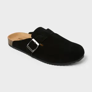 Men's Oswald Clogs - Goodfellow & Co Black 8: Slip-On Leather Flats, Contoured Footbed, Flexible TPR Outsole