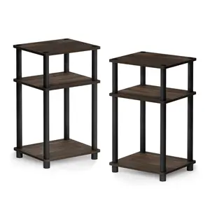 JUST Columbia Walnut 2-Piece Side Table Set - Child-Safe, Easy, Miniature, Multi-Function End Tables with 3-Tier Open Shelves, Tool-Free Assembly for Bedrooms, Small Spaces, Child-Safe End Tables