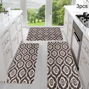 Oval Pattern Kitchen Rug Set of 3, Non-Slip Comfortable Mats, Farmhouse Chef Rugs for Kitchen Sink Laundry Room