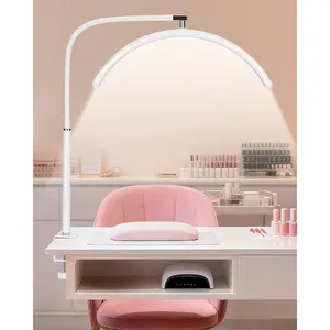 Professional Half Moon LED Desk Light for  Techs & Artists - Flexible Gooseneck Lamp with Clamp, 3 Color Modes & 5 Brightness Levels for Manicure, , Beauty Work