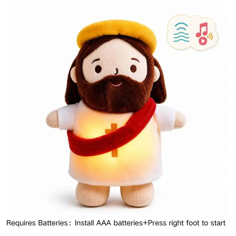 Breathing Jesus Plush Toys with Light&Music,Soothing Jesus Stuffed Animal,Breathing Plushie for Adult&Kids,Christian Catholic Religious Plushie Christmas Gift,Baptizm Gift for Friends