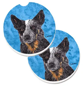 212 MAIN Colorful Cut Out Sandstone Car Coasters, Set of 2 Cup Holder Inserts for Cars, Absorbs Water, Blue Australian Cattle Dog Design