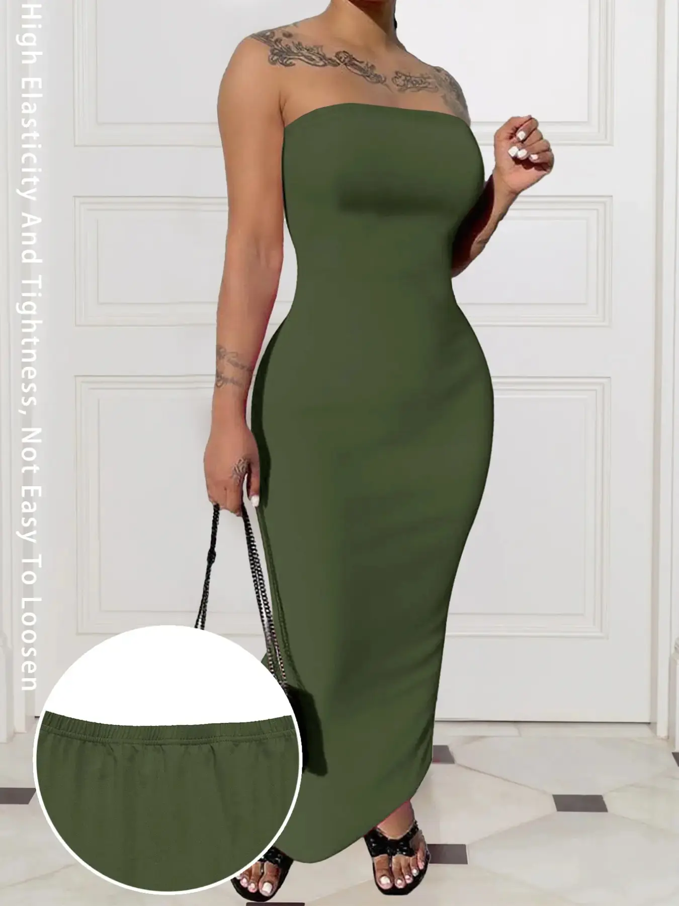 Summer Solid Color Strapless Sleeveless Long Maxi Dress, Holiday Beach Style, Beachy Style Dress, Womenswear Casual Wear, Fitted Summer Dress for Vacation Wear, Beach Resort Wear, Minimalist, Outdoor, Lady
