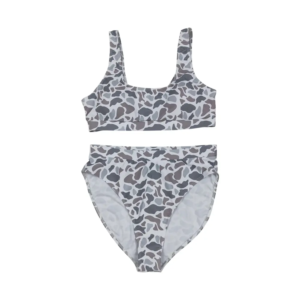 Women's High-Waisted Camo Bikini Set - Breathable Woodland Camo Swimsuit for Summer Sports, Outdoor Activities, Woodland Camo Bikini