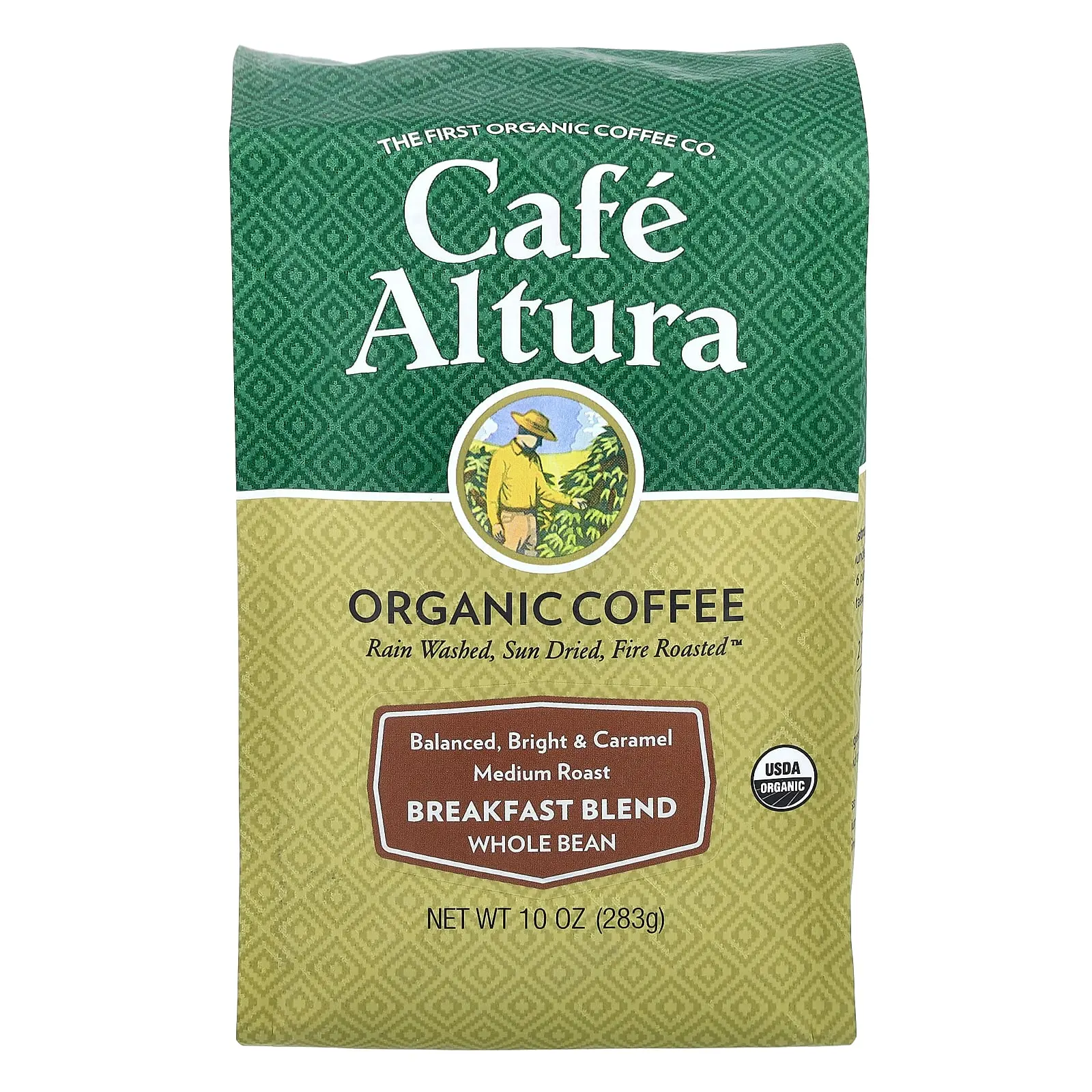 Cafe Altura Organic Coffee, Breakfast Blend, Whole Bean, Medium Roast, 10 oz (283 g)