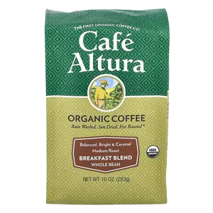 Cafe Altura Organic Coffee, Breakfast Blend, Whole Bean, Medium Roast, 10 oz (283 g)