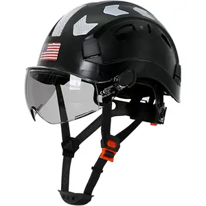 2-in-1 Vented Safety Hard Hat with Flip-Up Smoke Visor & Chin Strap, Lightweight Reflective ABS Work Cap, 6-Point Suspension for Men Women Industrial Construction