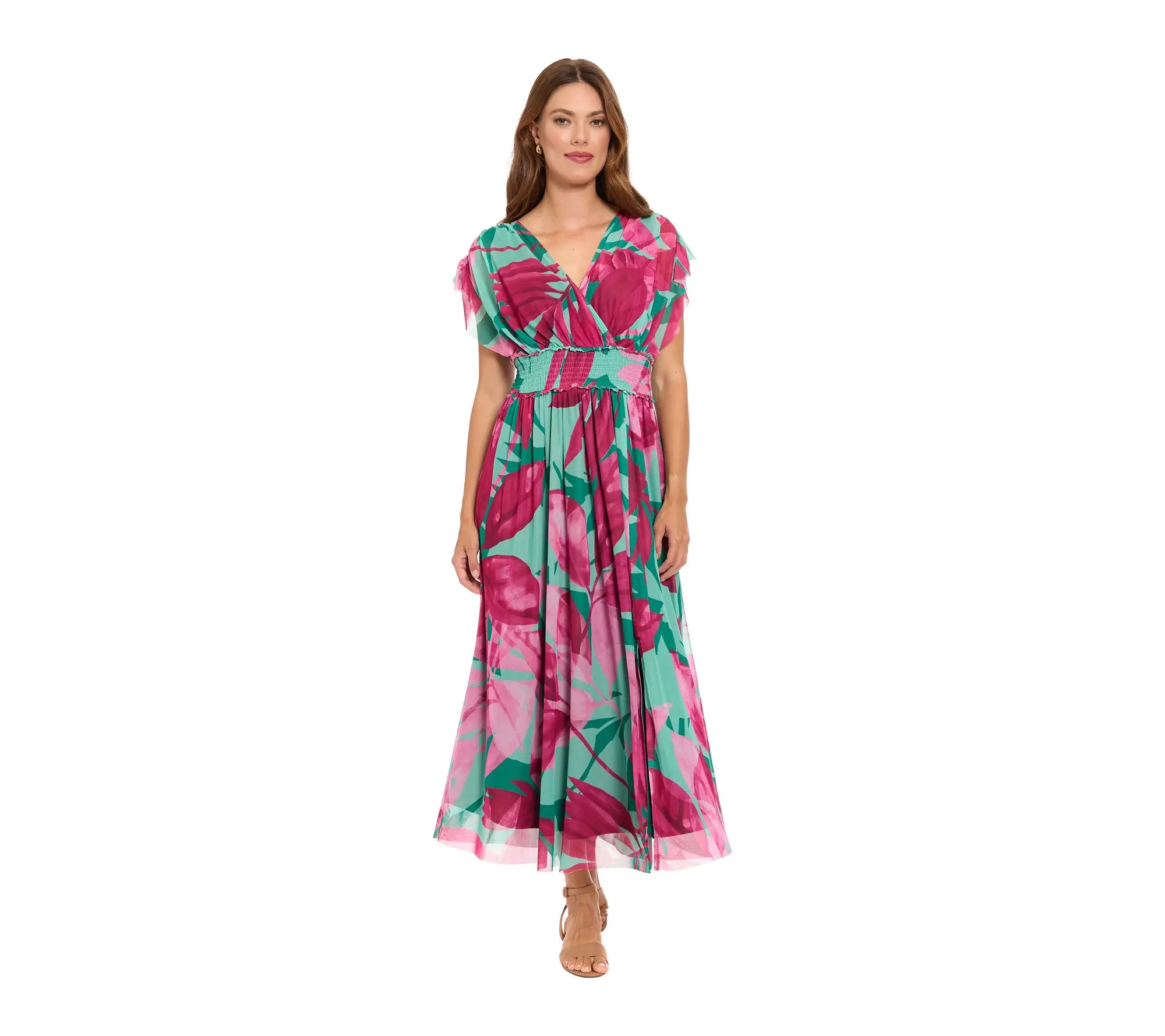 London Times Mock Neck Tiered Mini Halter Dress