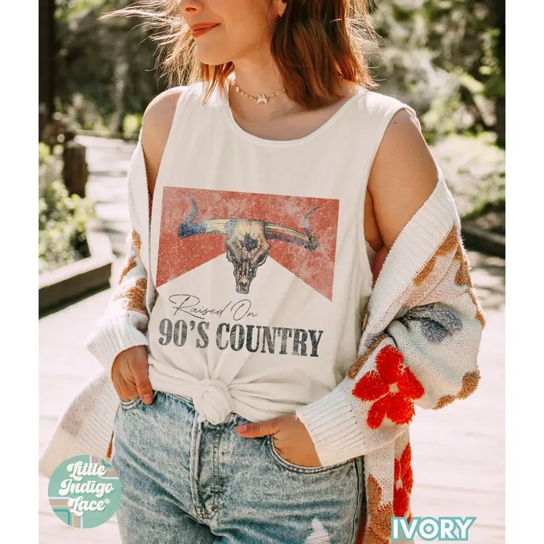 Raised on 90s Country Comfort Colors Tank Distressed Gift 90's Country Music Fan Tank Top Nashville Girls weekend TTank Concert Tanktop