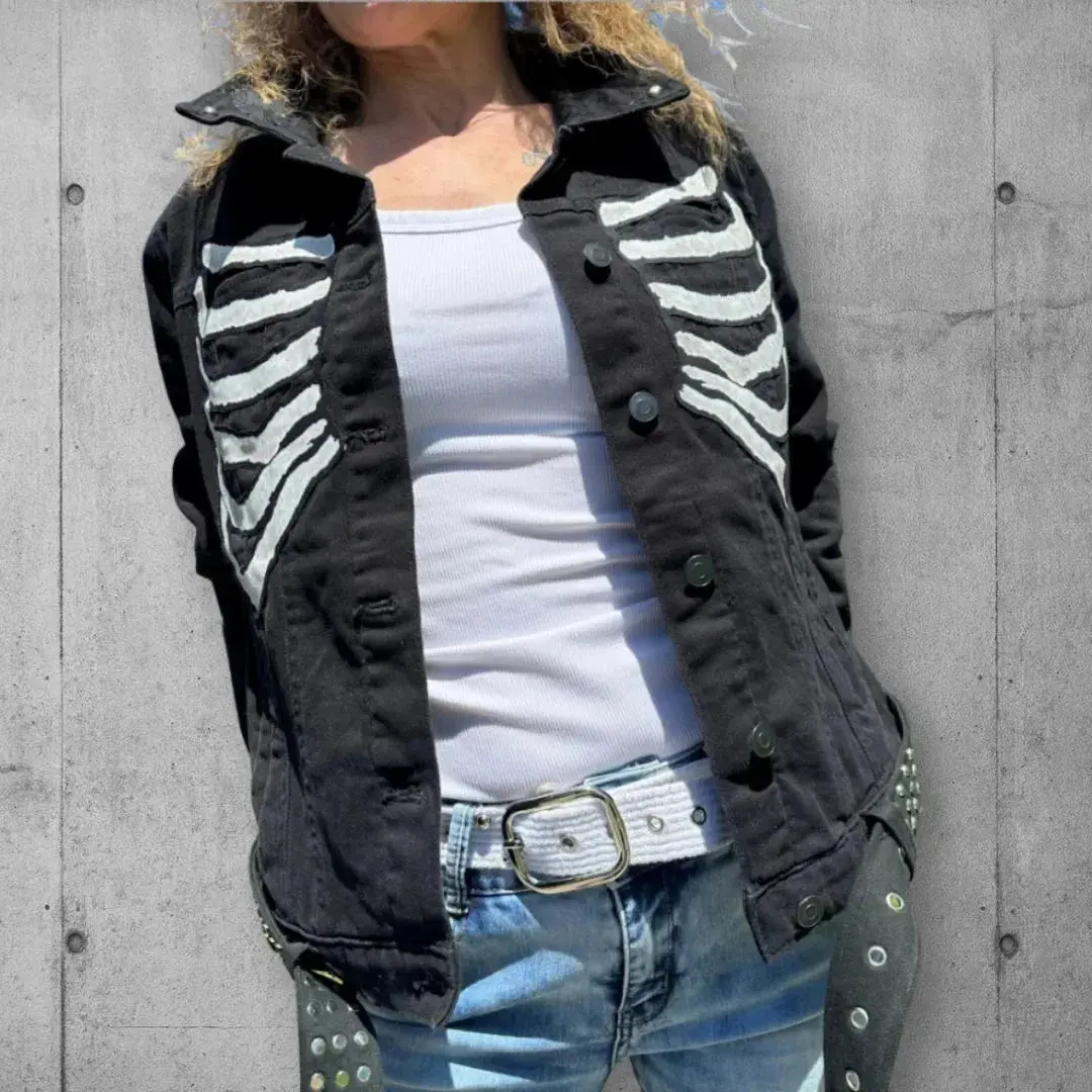 The Misfits Kitty Studded Denim Jacket w Moto Belt