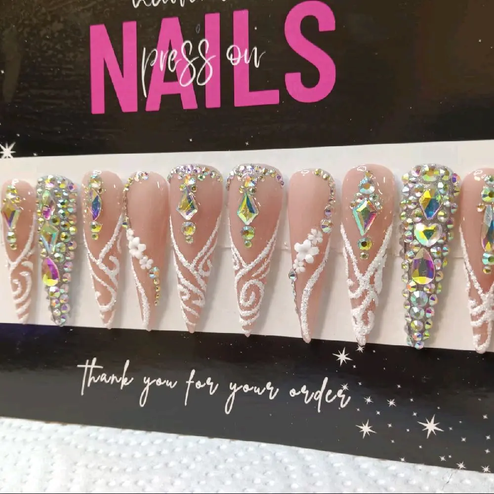 Stiletto Nails Press On - Thank You for Your Order - Nail Art Design with Decorative Elements