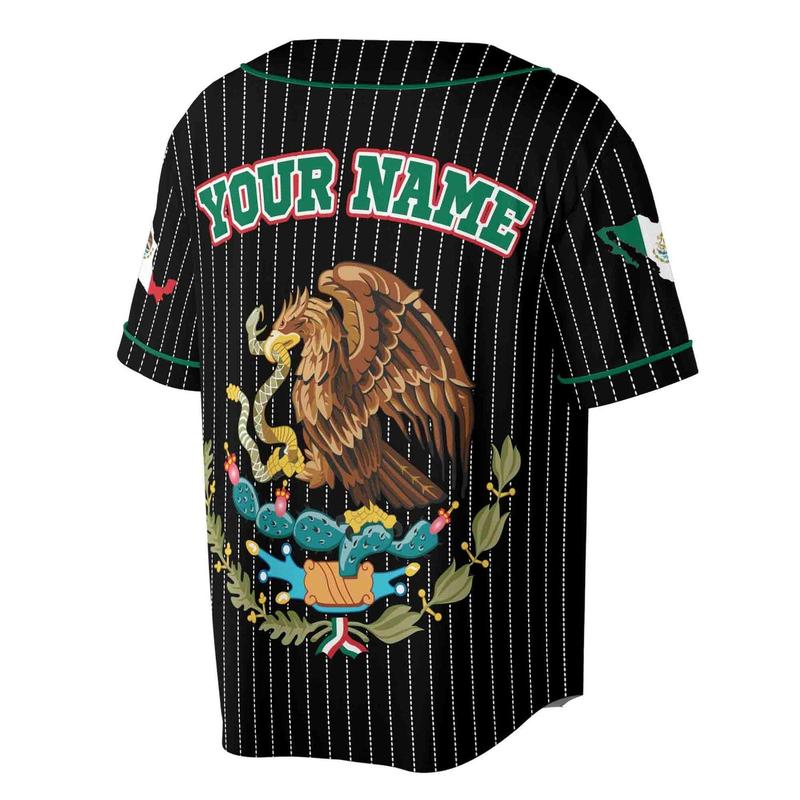 Personalized Name Number Mexico Lover Mexican Eagle Coat Of Arms Flag Baseball Jersey S-5XL