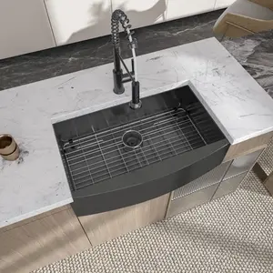 Logmey 33"  x 21"  Farmhouse Kitchen Sink Gunmetal Black 16 Gauge Stainless Steel Kitchen Sink Modern Farmhouse Apron Front Sink, Memorial day