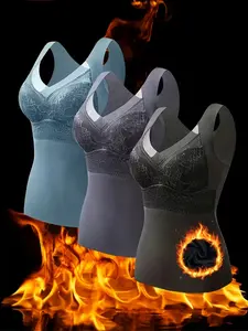 Women's Elegant Aesthetic Warm Sleeveless Vest Top, High Stretch Fitted Thermal Underwear, Pure Color Design, Comfortable Fabric, Fall & Winter Essential