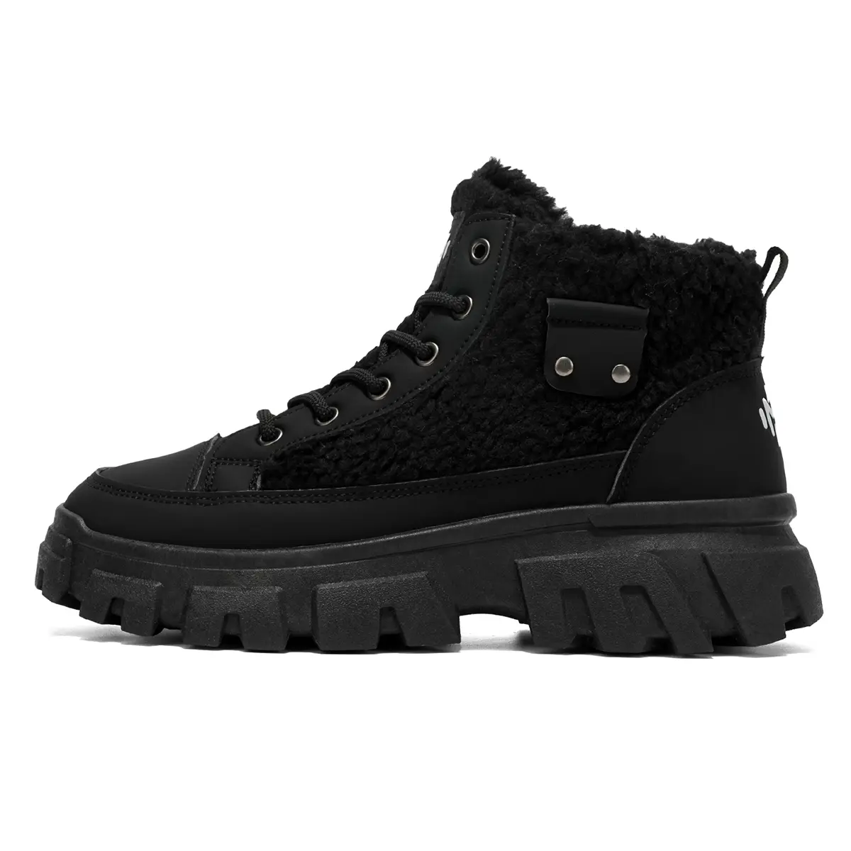 Men's Casual Retro Round Toe Flat Heel WinterSnow Boots - Waterproof Lace-Up, Plush Teddy-Fleece Lining, Chunky Non-Slip Rubber Sole,Paneled Look, Warm Durable Streetwear Footwear