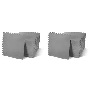 BalanceFrom Fitness 144 Sq Ft Interlocking Exercise Mat Tiles, Gray (2 Pack)