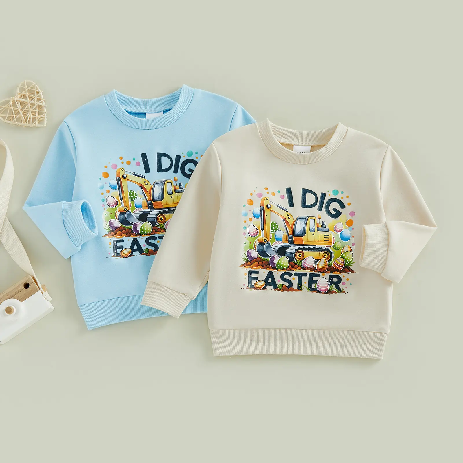 Babamoon Kids Cartoon Print Sweater, Baby Girls Clothing, Easter Egg Excavator Long Sleeve Pullovers, Toddler Spring Tops for 6M-5Y Boys
