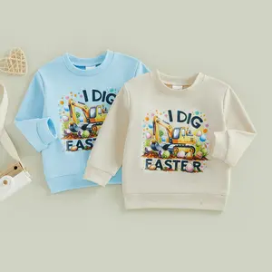 Babamoon Kids Toddler Baby Girl Boy Easter Sweatshirts Tops Cute Easter Egg Excavator Print Long Sleeve Pullovers Toddler Spring Tops Sweatshirt 6M-5Y