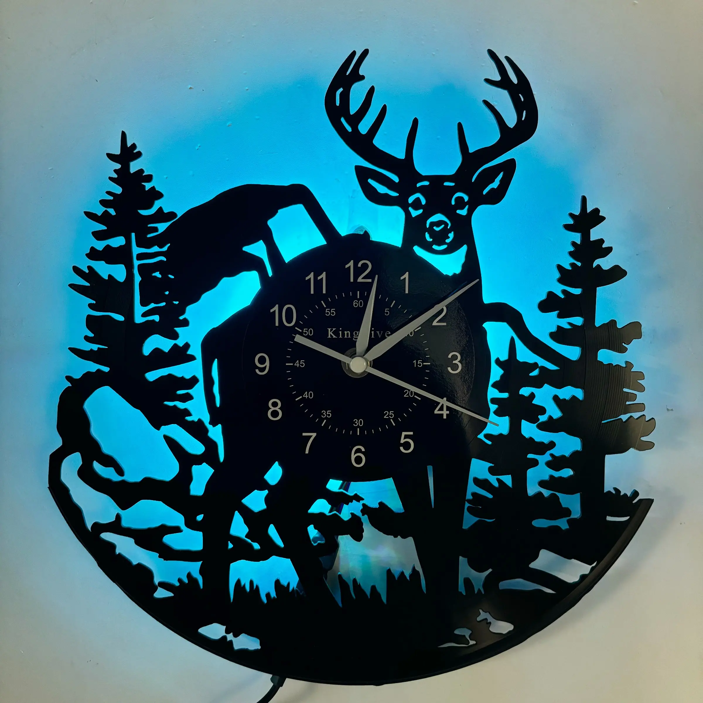 Birch Forest Deer Vinyl Wall Clock, Woodland Stag Design, Ideal for Men's Leisure Rooms & Hunting Clubs, Perfect for Gifts, Creative Decorative Clock, Battery Operated Wall Clock, Decoration, Home Decor