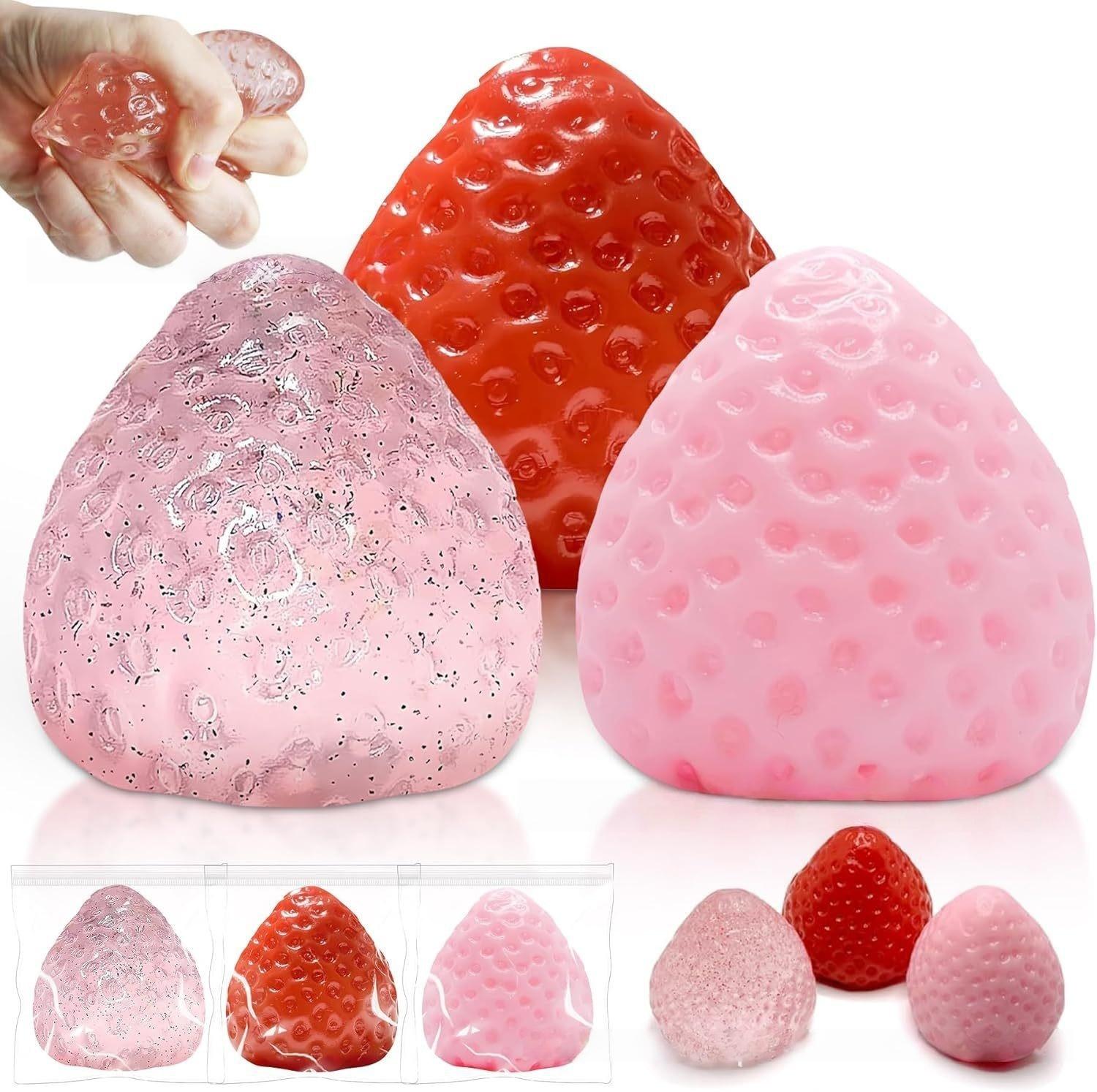 “Crystal Style” Cat Paw Squeeze Toy — Cute, Transparent TPR Stress Relief Toy (Large Size) — Strawberry-Themed Stress Relief Toy
