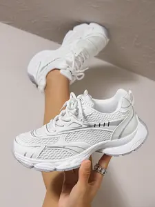 Women's Thick Sole Dad Shoes, All-Season Flat Mesh Round Toe Retro Casual Sneakers, Outdoor Laced Fashion Sports Shoes, Casual Athletic Sneakers, Thick Soled Sneakers