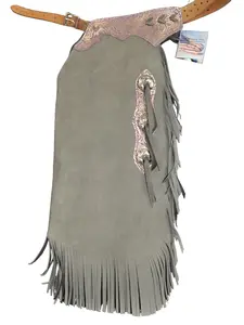 Custom Leather Chinks, Custom Leather Chaps, Rough Out Grey Leather Chinks, Purple Leather Chinks, Custom Leather Chaps