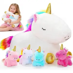 Toys for Girls Ages 0 1 2 3 4 5 6 7 8+ Years - Unicorn Mommy Stuffed Animal with 4 Baby Unicorns in Her Tummy, Soft Unicorn Plush Toys Set, Christmas Birthday Gifts for Baby, Toddler, Kids