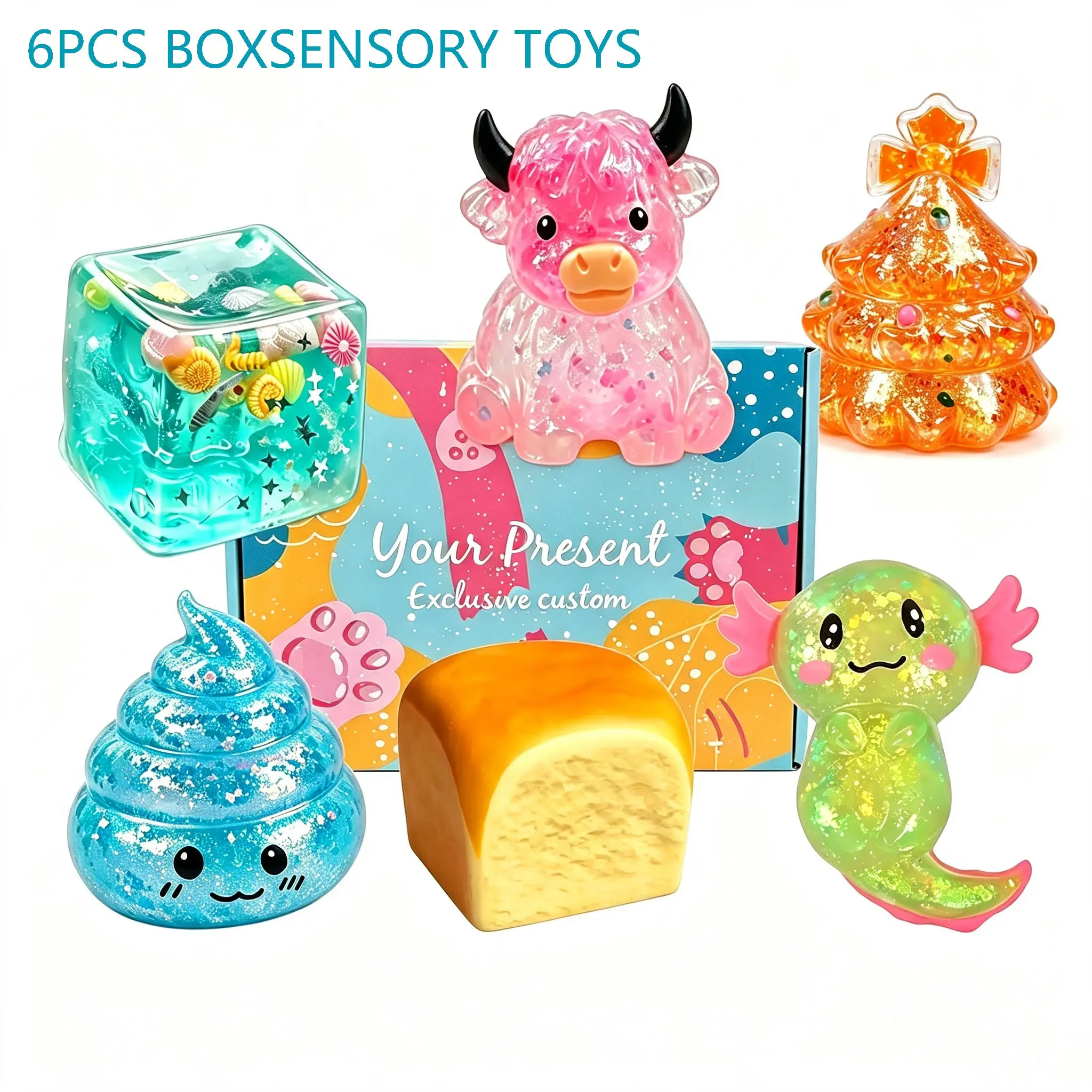 6/8PCS Variety Pack Squishy  Relief Toys,  Different Styles, Glitter Fidget Sensory Bundle, Slow-Return, Party & Gift Use Glittery、Slow Rise、ASMR、Anxiety Relief teacher reward stress ball