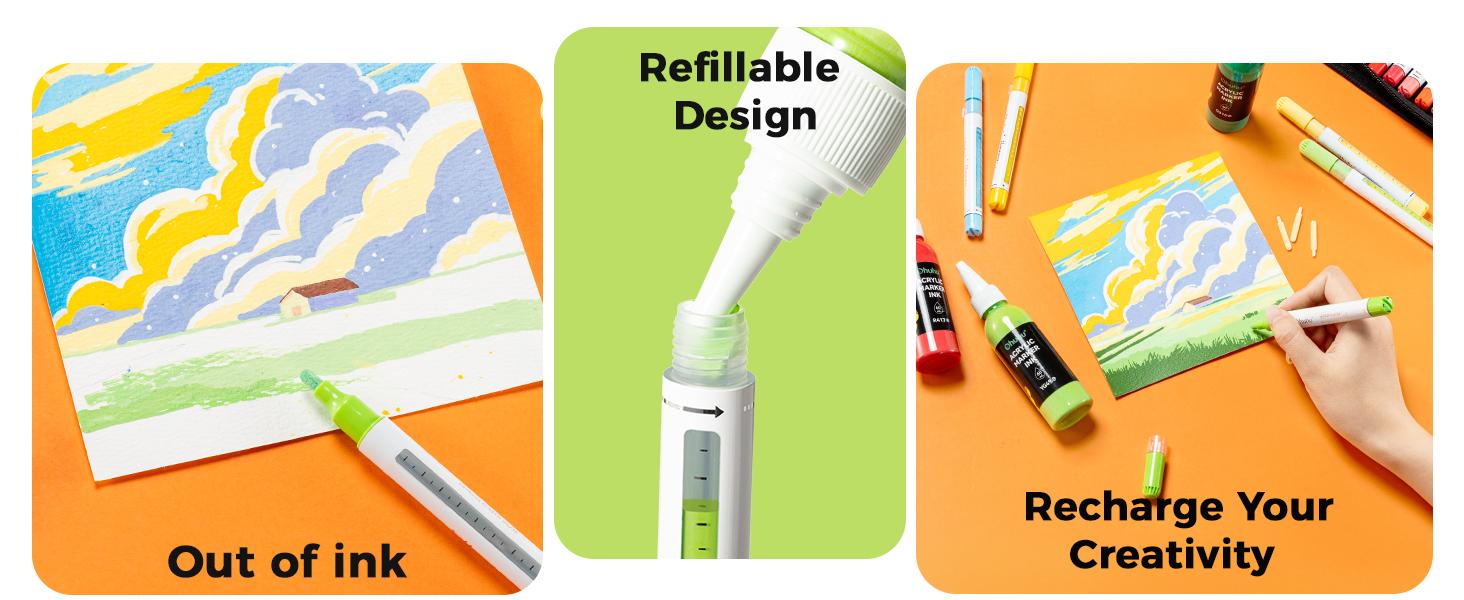 Ohuhu Acrylic Paint Markers: 36 Colors - Refillable - Acrylic Markers High Opacity Paint Markers Waterproof Lightfast for Rock Painting Easter Eggs 3D Prints Wood Glass Ceramic Canvas - Hanauma Series of Ohuhu