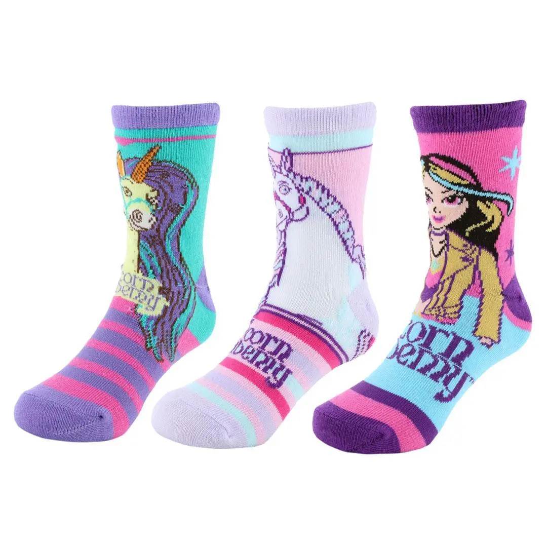 Textiel Trade Girl's Netflix Unicorn Academy Unicorn Power Socks (3 Pair), Crew Socks, Fantasy, Graphic, Small, Everyday, Multiple
