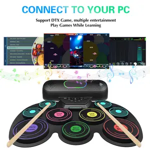 9-key electronic drum set, including drumsticks, speaker, foldable practice pad, dual pedals, portable design, suitable for adults and beginners