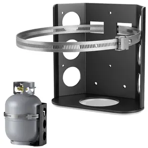 Propane Tank Stand with Metal Strap, Wall Mounted Cylinder Holder, Adjustable Anti-Rust Locking System, Indoor Outdoor Storage