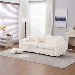 Modern Sofa for Living Room, 84" Grey Corduroy Sofa Couch, Sectional Love Seat Couch, Upholstered Sofa for Apatment Bedroom Home Office