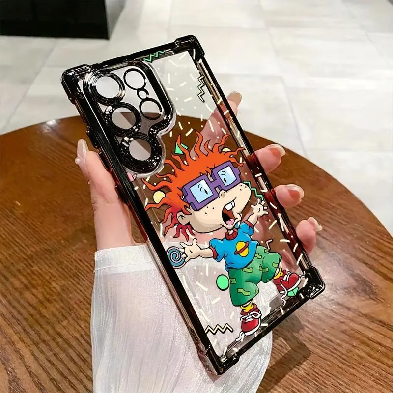Cartoon Character Rugrats Smartphone Case for Boys, Anti-Drop TPU+PC Shockproof Transparent Soft Back Accessory, Multi-Model Compatible with Samsung Galaxy S25 S24 S23 S22 S21 FE Ultra Plus 4G 5G, Rugrats Print, Easy To Clean