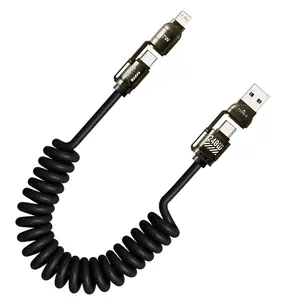 Spring Extensible Flexible Length Phone Charger Cable, USB PD Type-C/iOS Interface Data Line, Long Durability Spring Design, Ideal for Charging Devices