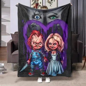 Chucky horror theme printed flannel blanket, soft, comfortable and durable, suitable for sofa, bedroom and office in all seasons