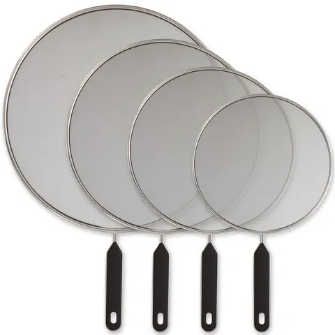 U.S. Kitchen Supply 4-Piece Stainless Steel Splatter Guard Set (13", 11.5", 10",8”) Fine Mesh Cover, Grease & Oil, Splatter Screen for Frying Pan, Cooking Pots, with Comfort Grip Handles