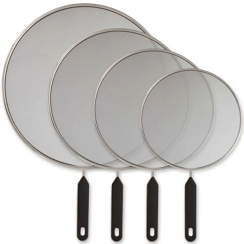 U.S. Kitchen Supply 4-Piece Stainless Steel Splatter Guard Set (13", 11.5", 10",8”) Fine Mesh Cover, Grease & Oil, Splatter Screen for Frying Pan, Cooking Pots, with Comfort Grip Handles