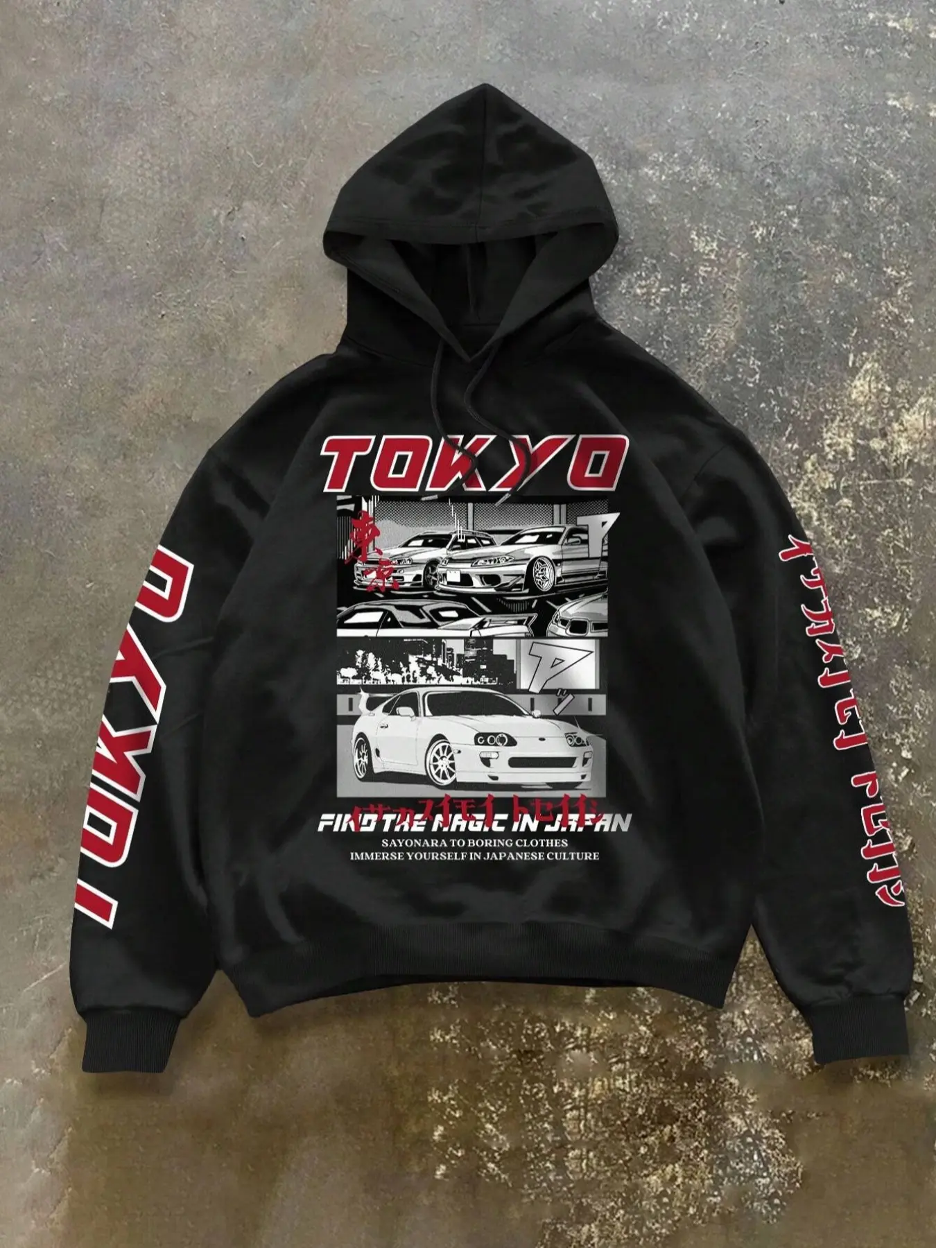 Unisex Tokyo Racing Culture Fitted Woven Long Sleeve Hoodie, Hoodie And Sweatshirt, Fall & Winter Casual Streetwear, Jdm Car Enthusiast Fashion, Letter Print Design, Sweatshirts