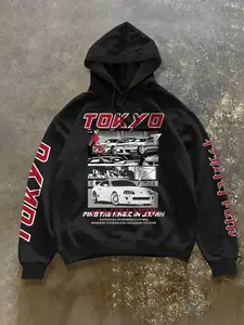 Unisex Tokyo Racing Culture Fitted Woven Hoodie, Fall & Winter Casual Streetwear, Jdm Car Enthusiast Fashion, Letter Print Design, Sweatshirts