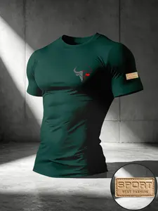 Men's Summer Sporty T-Shirt, Athletic Workout Tees, Block Print, Short Sleeve, Fitted, Ideal for Outdoor Fitness, Perfect Gift