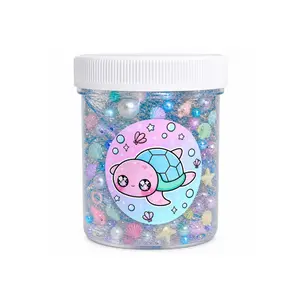 Save The Turtles Handmade Clear Slime – Thick & Glittery Clear Slime with Turtle, Net & Seashell Charms, Unscented Sensory Play for Ages 8+ – Hoshimi Slimes