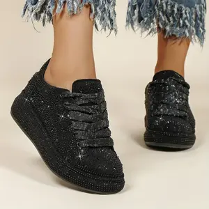 baby mama shoes Rhinestone Sparkly Sneakers for Women Party Prom Club Glam Sneakers Sporty Fashion Casual Sneakers Footwear Lace
