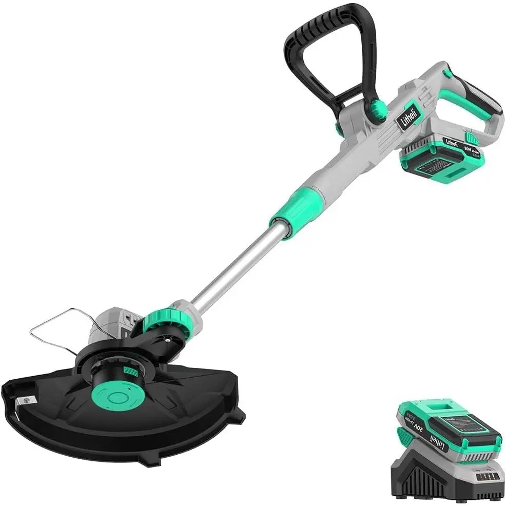 20V 12" String Trimmer/Wheeled Edger, Battery Powered Weed Wacker with Auto Line Feed for Lawn Trimming/Edging, with 2.0Ah Battery and Charger Included